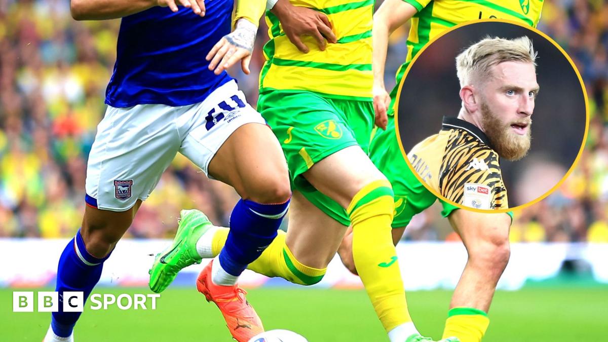 Norwich v Ipswich players running with an inset of Oli McBurnie of Hull City