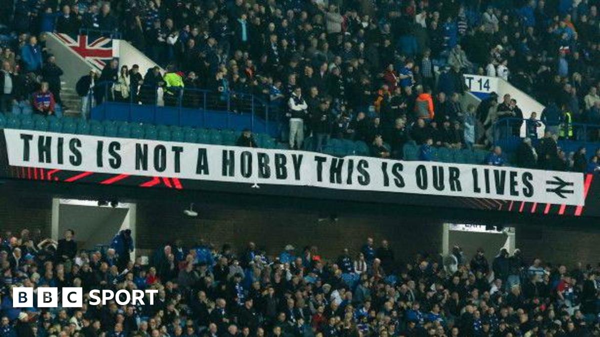 A Rangers banner unfurled at Ibrox on Thursday