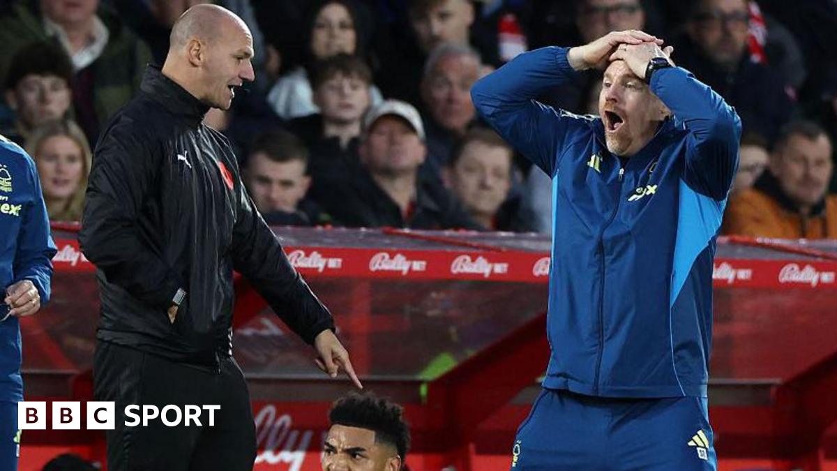 Sean Dyche reacts in disbelief to a refereeing decision during Nottingham Forest