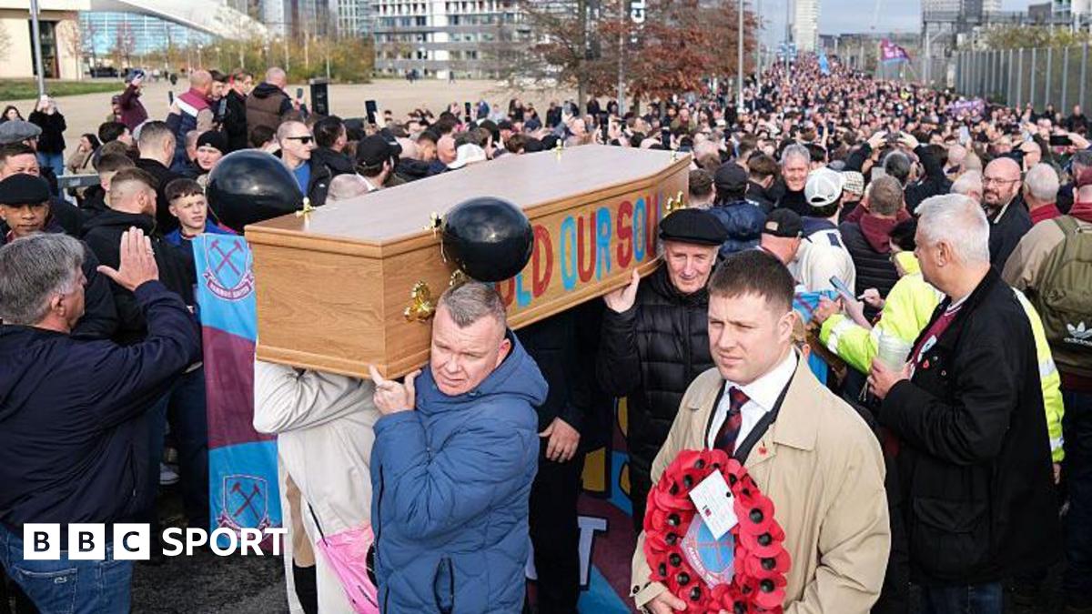 West Ham fans with a coffin