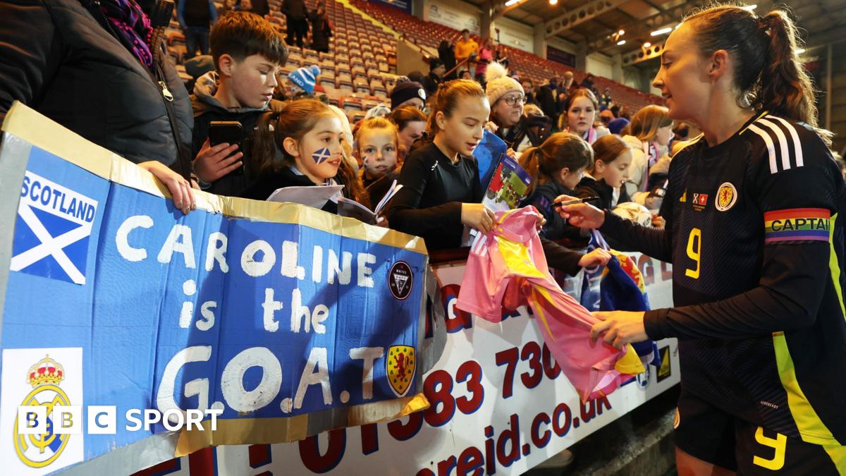 Scotland’s Caroline Weir celebrates after scoring to make it 4-3 during a Women