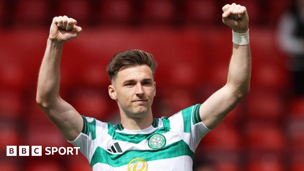 Kieran Tierney salutes Celtic supporters at Pittodrie on 10 August
