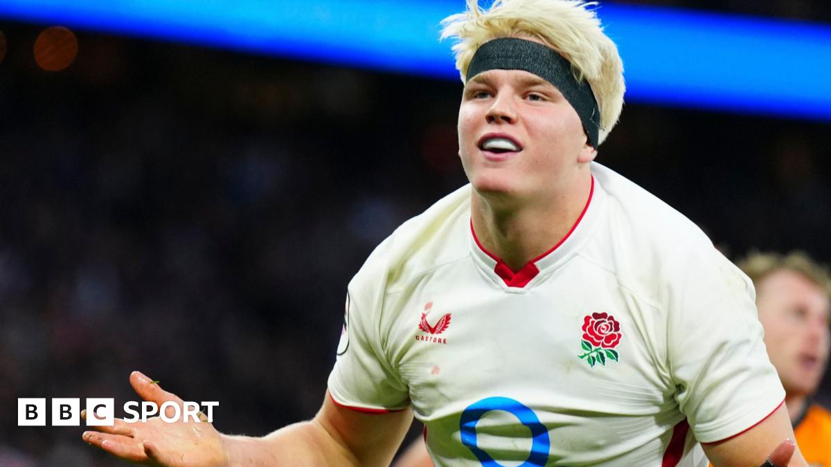 Henry Pollock celebrates his try against Australia