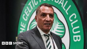 Celtic manager Brendan Rodgers arrives ahead of a UEFA Europa League 2025/26 League Phase MD3 match between Celtic and SK Sturm Graz at Celtic Park,