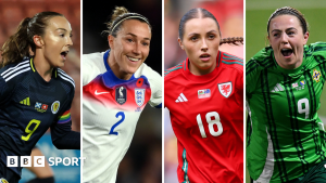 Caroline Weir, Lucy Bronze, Mared Griffiths and Simone Magill