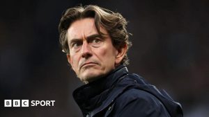 Thomas Frank looks on during the game with Chelsea