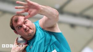 Vladimir Sviridov taking part in shot put