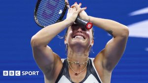 Aryna Sabalenka celebrates winning the 2025 US Open