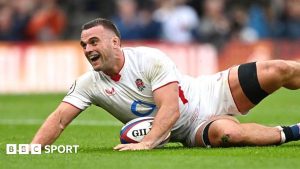 Ben Earl celebrates with Alex Coles and Henry Pollock