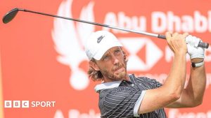 Tommy Fleetwood hitting a golf shot at the Abu Dhabi Championship