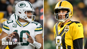 Jordan Love of the Green Bay Packers and Aaron Rodgers of the Pittsburgh Steelers