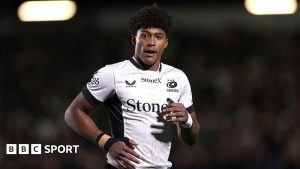 Noah Caluori wearing a white Saracens shirt