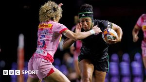 Ellie Kildunne of Harlequins attempts to tackle Sadia Kabeya of Loughborough Lightning